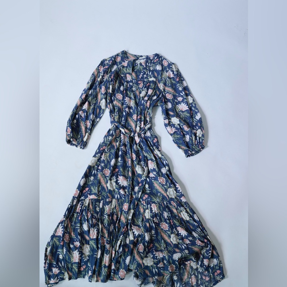 Navy Floral Long Sleeve Maxi Dress